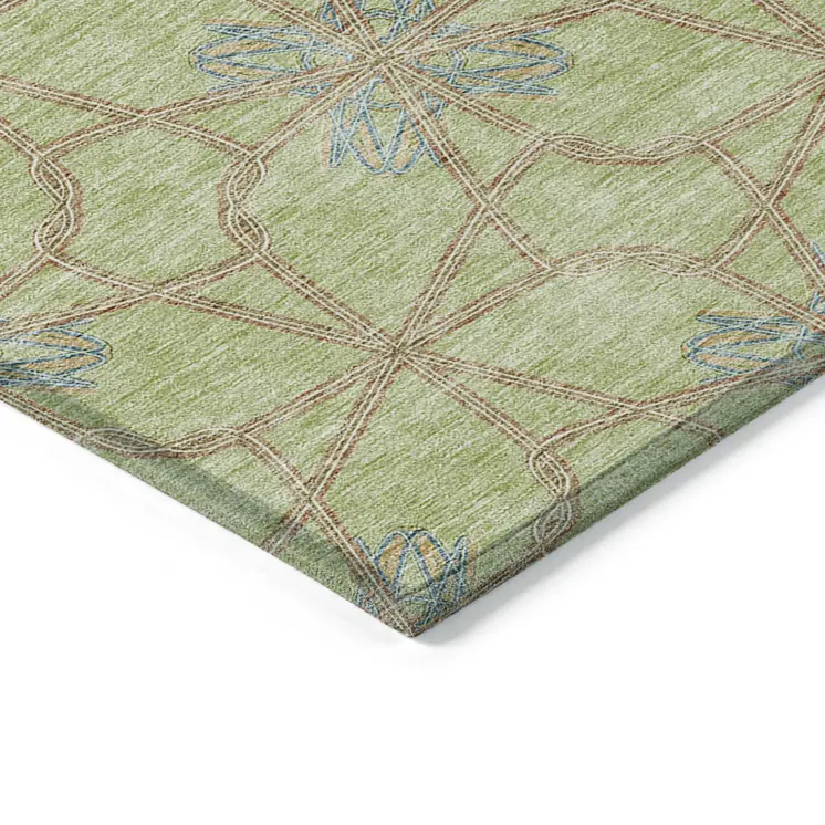 10' X 14' Sage And Blue Geometric Washable Indoor Outdoor Area Rug