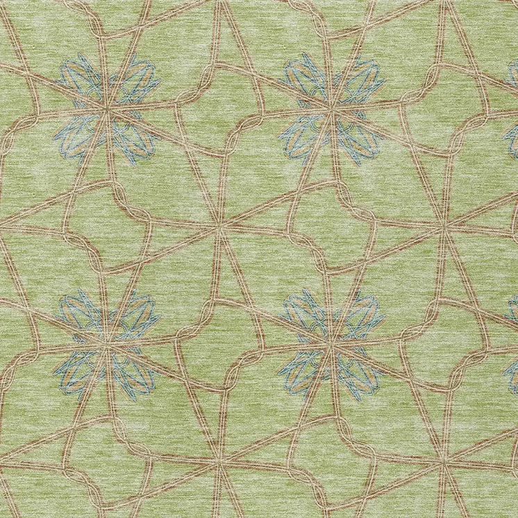 10' X 14' Sage And Blue Geometric Washable Indoor Outdoor Area Rug