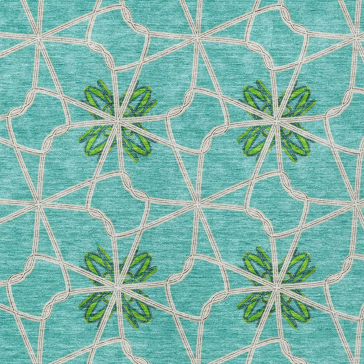 10' X 14' Aqua And Green Geometric Washable Indoor Outdoor Area Rug