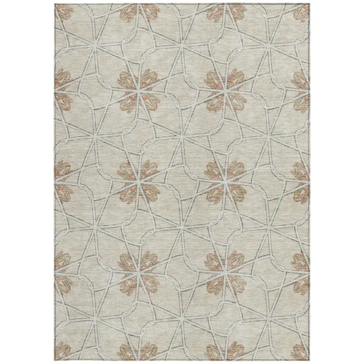 8' X 10' Beige And Taupe Geometric Washable Indoor Outdoor Area Rug