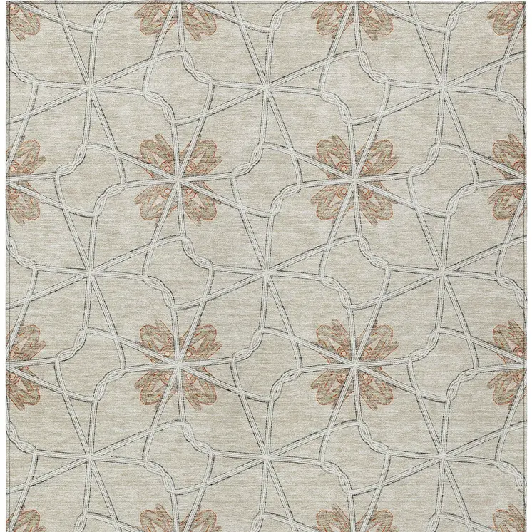10' X 14' Beige And Taupe Geometric Washable Indoor Outdoor Area Rug