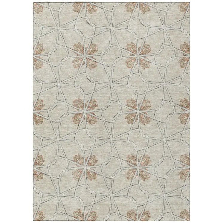10' X 14' Beige And Taupe Geometric Washable Indoor Outdoor Area Rug
