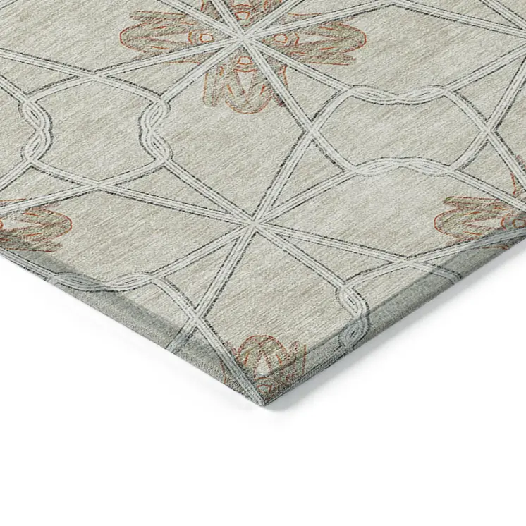 10' X 14' Beige And Taupe Geometric Washable Indoor Outdoor Area Rug