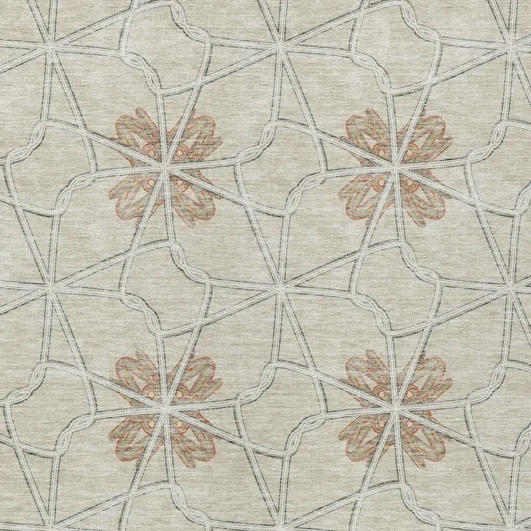 10' X 14' Beige And Taupe Geometric Washable Indoor Outdoor Area Rug