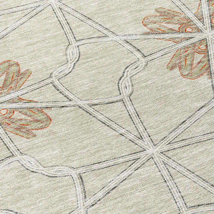 10' X 14' Beige And Taupe Geometric Washable Indoor Outdoor Area Rug