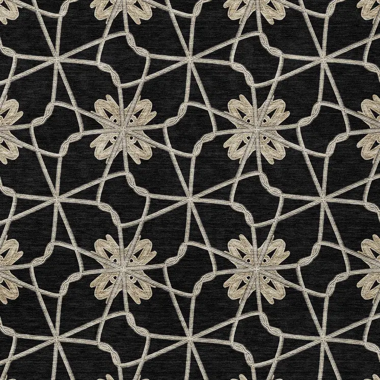 3' X 5' Black And Ivory Geometric Washable Indoor Outdoor Area Rug