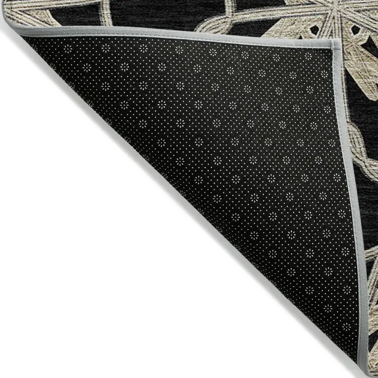 5' X 8' Black And Ivory Geometric Washable Indoor Outdoor Area Rug