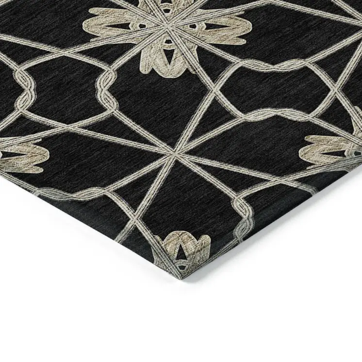 5' X 8' Black And Ivory Geometric Washable Indoor Outdoor Area Rug
