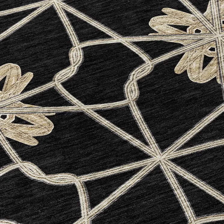 5' X 8' Black And Ivory Geometric Washable Indoor Outdoor Area Rug
