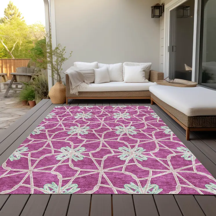 3' X 5' Blush And Aqua Geometric Washable Indoor Outdoor Area Rug