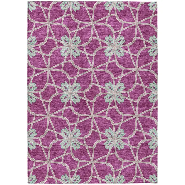 3' X 5' Blush And Aqua Geometric Washable Indoor Outdoor Area Rug