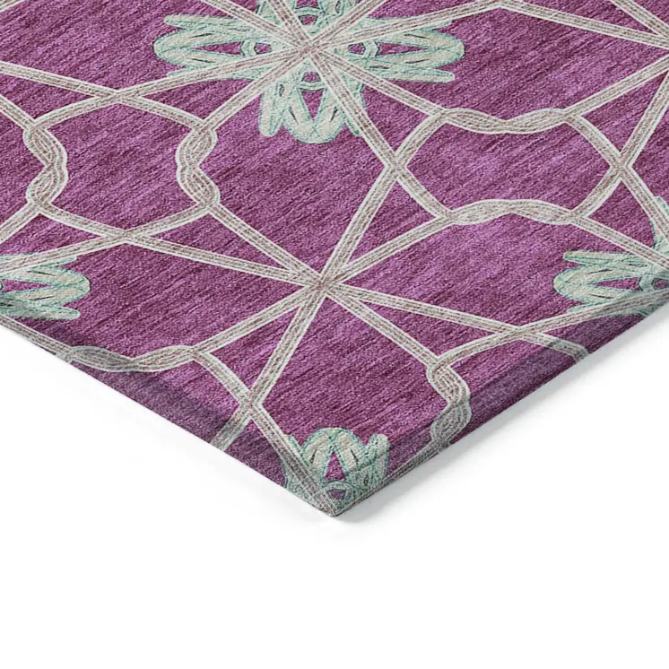 3' X 5' Blush And Aqua Geometric Washable Indoor Outdoor Area Rug