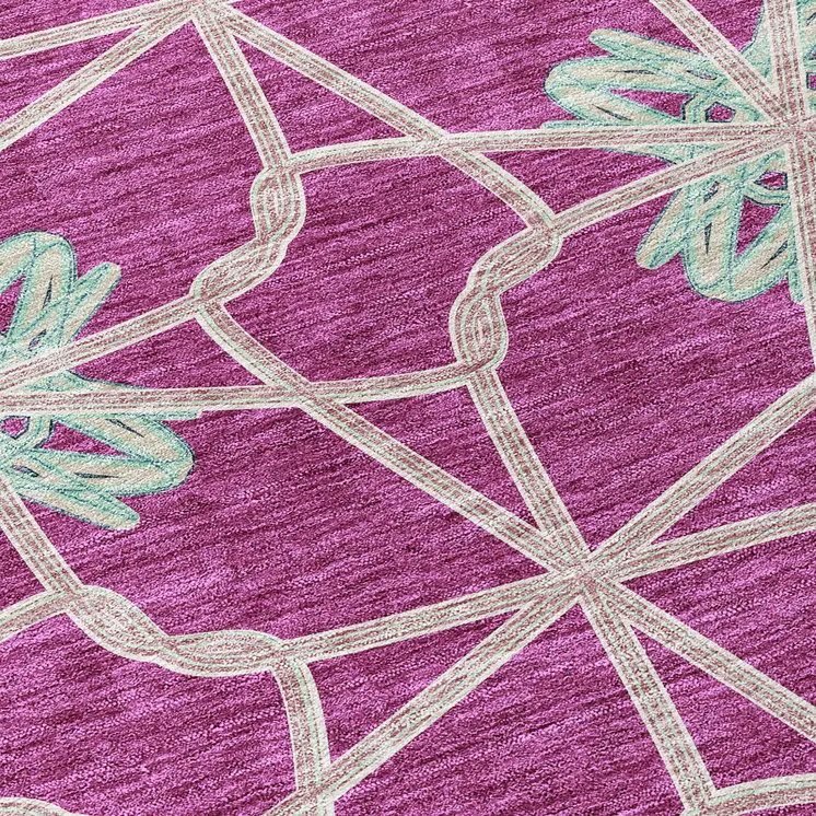 3' X 5' Blush And Aqua Geometric Washable Indoor Outdoor Area Rug