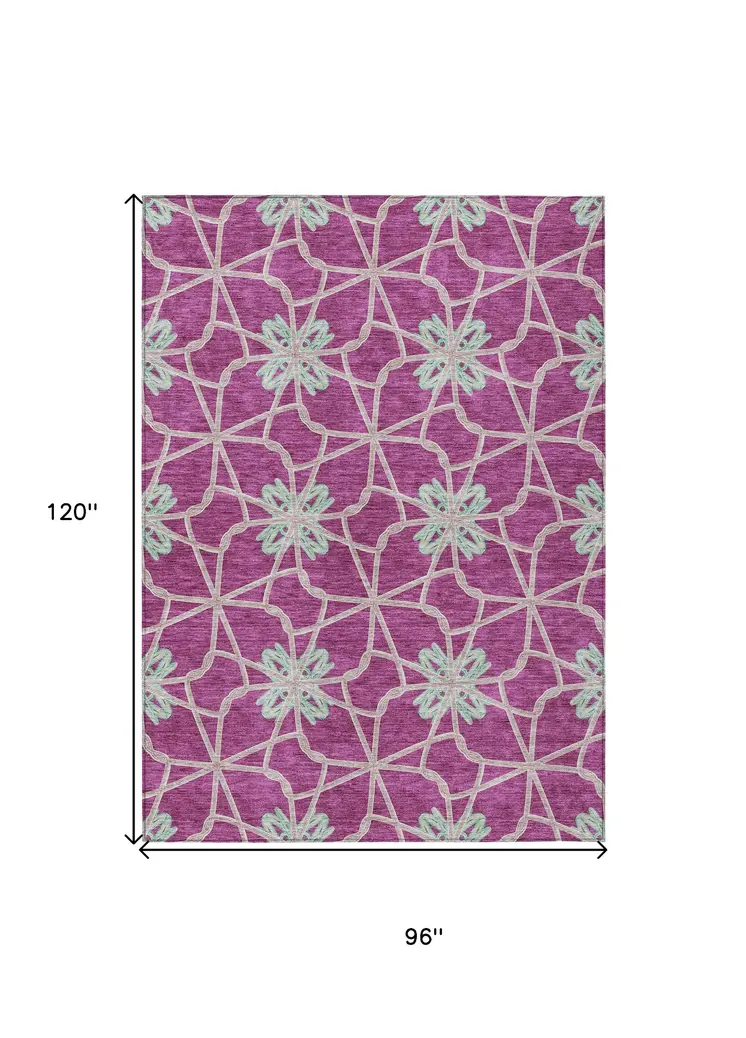 8' X 10' Blush And Aqua Geometric Washable Indoor Outdoor Area Rug