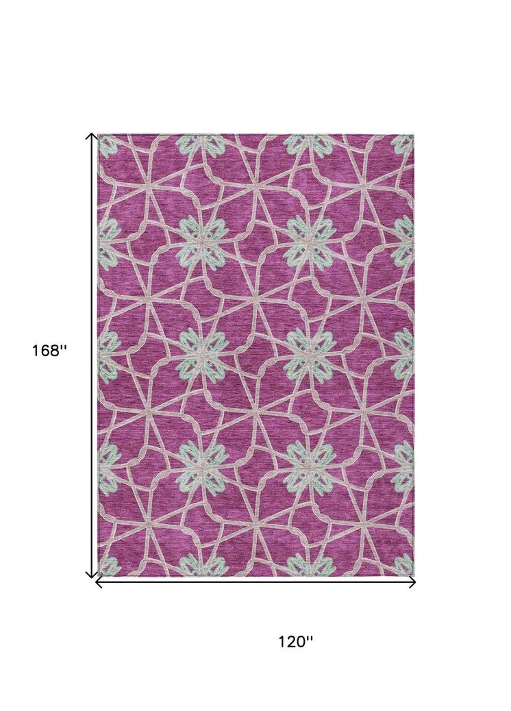 10' X 14' Blush And Aqua Geometric Washable Indoor Outdoor Area Rug