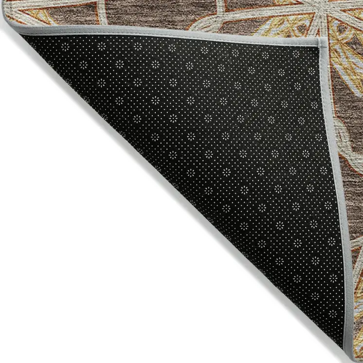 5' X 8' Brown And Gold Geometric Washable Indoor Outdoor Area Rug