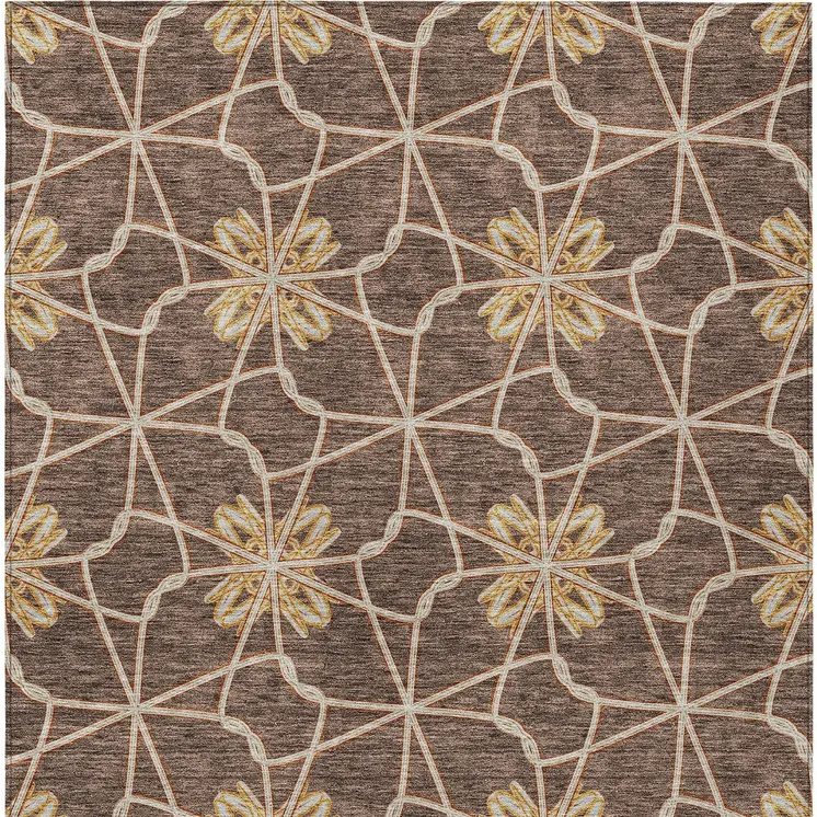 10' X 14' Brown And Gold Geometric Washable Indoor Outdoor Area Rug