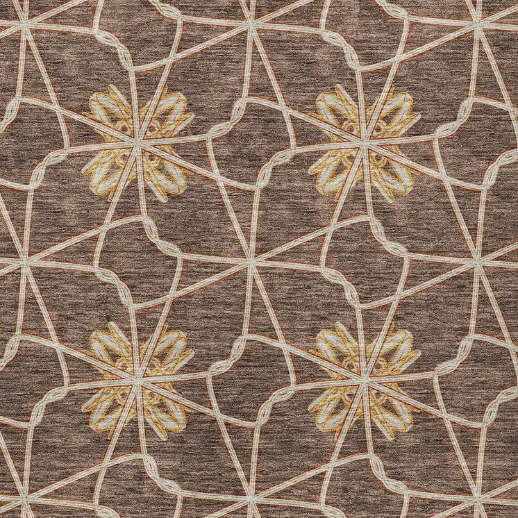 10' X 14' Brown And Gold Geometric Washable Indoor Outdoor Area Rug