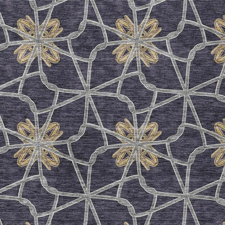 5' X 8' Charcoal And Gold Geometric Washable Indoor Outdoor Area Rug