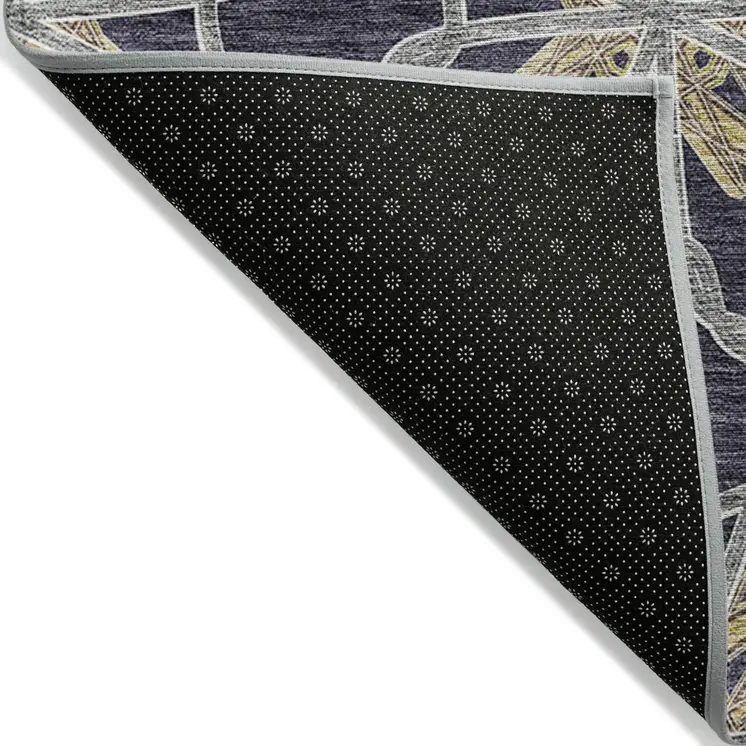 8' X 10' Charcoal And Gold Geometric Washable Indoor Outdoor Area Rug