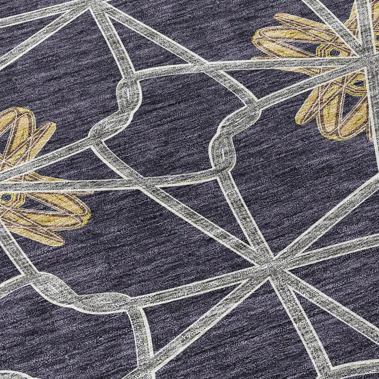 8' X 10' Charcoal And Gold Geometric Washable Indoor Outdoor Area Rug