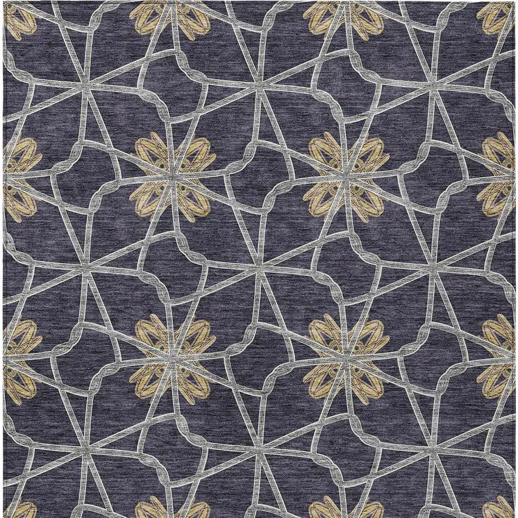 9' X 12' Charcoal And Gold Geometric Washable Indoor Outdoor Area Rug