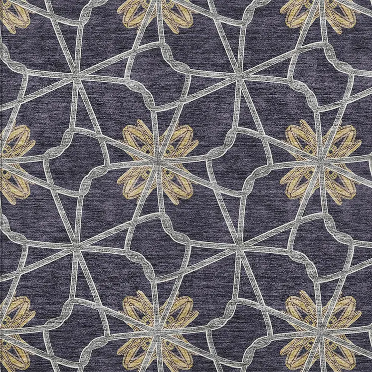 10' X 14' Charcoal And Gold Geometric Washable Indoor Outdoor Area Rug