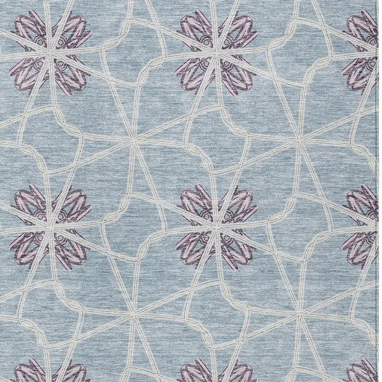 3' X 5' Denim Blue And Ivory Geometric Washable Indoor Outdoor Area Rug