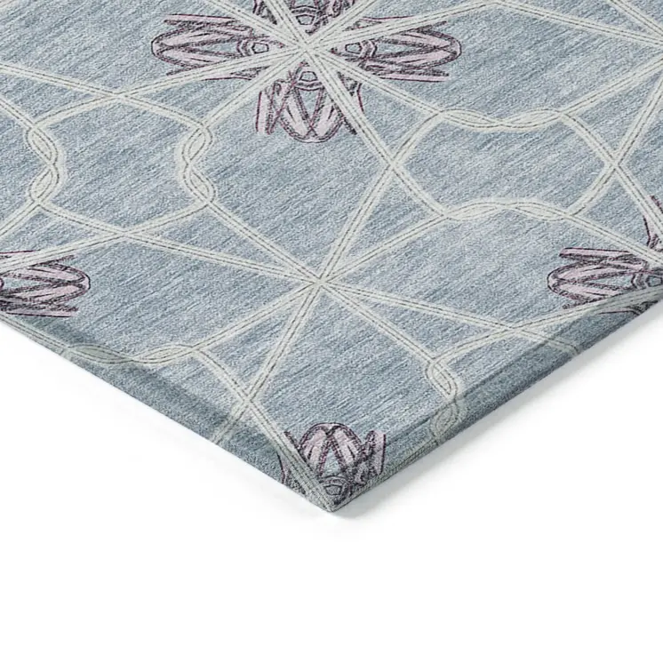 9' X 12' Denim Blue And Ivory Geometric Washable Indoor Outdoor Area Rug