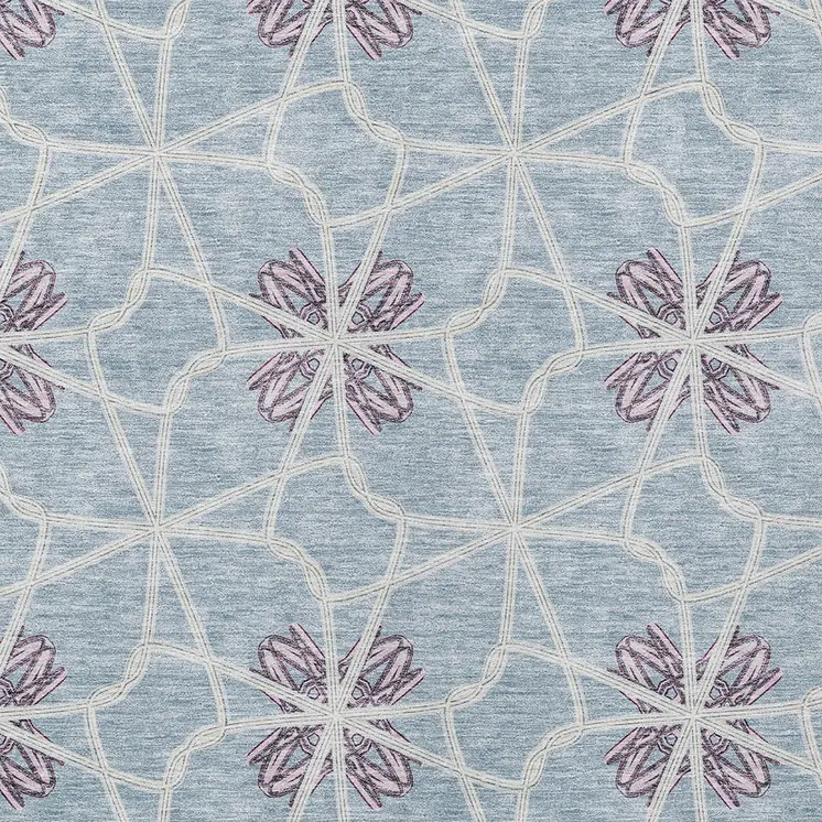 9' X 12' Denim Blue And Ivory Geometric Washable Indoor Outdoor Area Rug