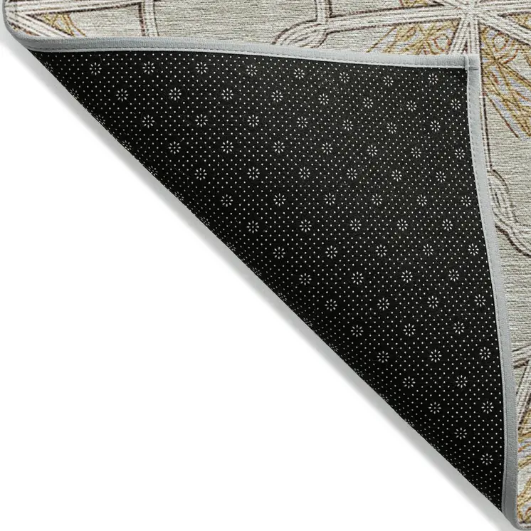 3' X 5' Ivory And Gold Geometric Washable Indoor Outdoor Area Rug