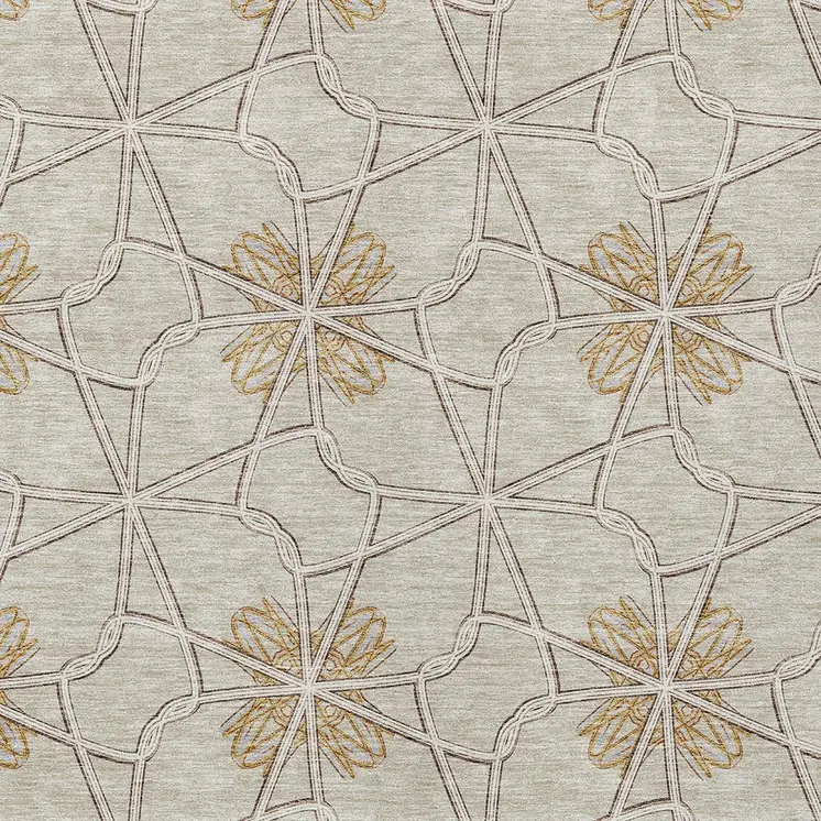 9' X 12' Ivory And Gold Geometric Washable Indoor Outdoor Area Rug