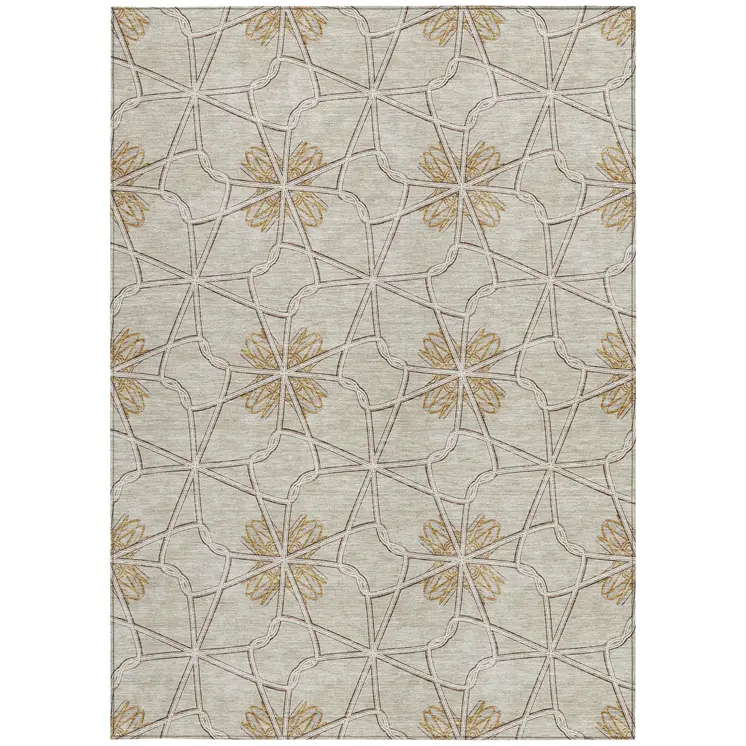 10' X 14' Ivory And Gold Geometric Washable Indoor Outdoor Area Rug
