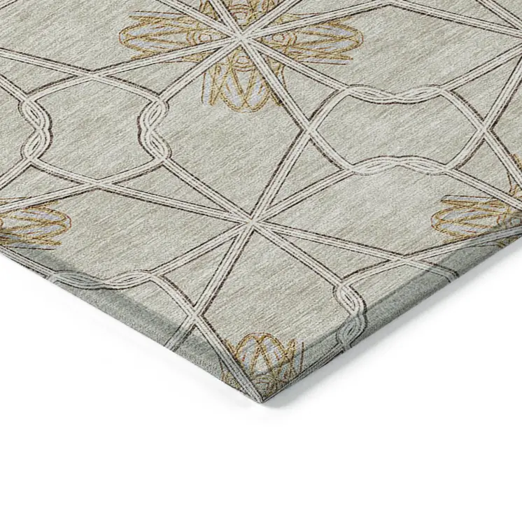 10' X 14' Ivory And Gold Geometric Washable Indoor Outdoor Area Rug