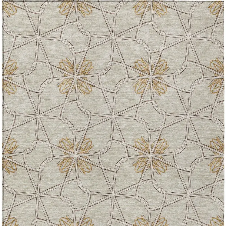 10' X 14' Ivory And Gold Geometric Washable Indoor Outdoor Area Rug