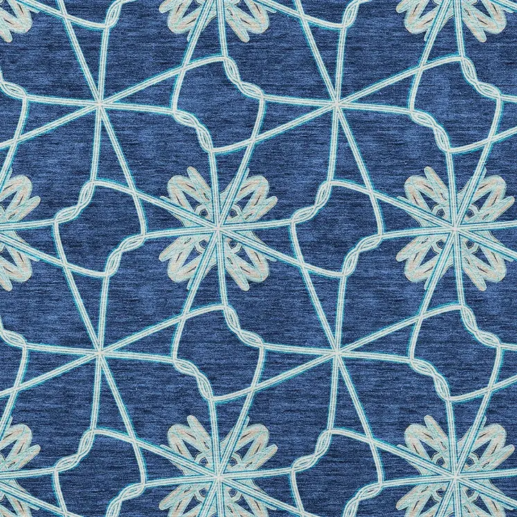 3' X 5' Navy Blue And Aqua Geometric Washable Indoor Outdoor Area Rug