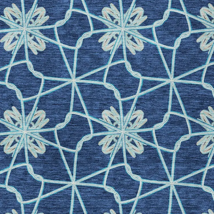 5' X 8' Navy Blue And Aqua Geometric Washable Indoor Outdoor Area Rug