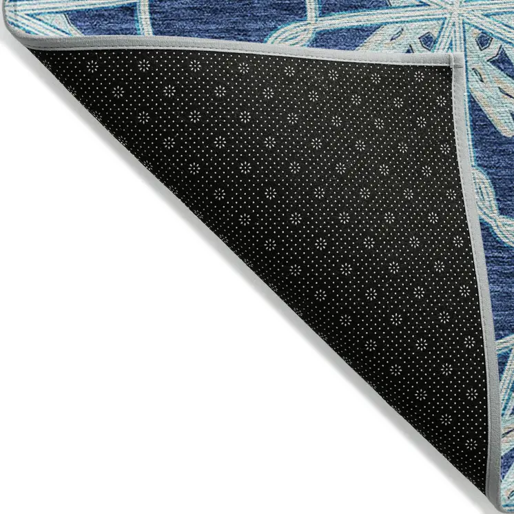 10' X 14' Navy Blue And Aqua Geometric Washable Indoor Outdoor Area Rug