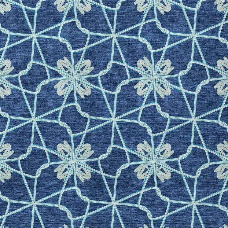 10' X 14' Navy Blue And Aqua Geometric Washable Indoor Outdoor Area Rug