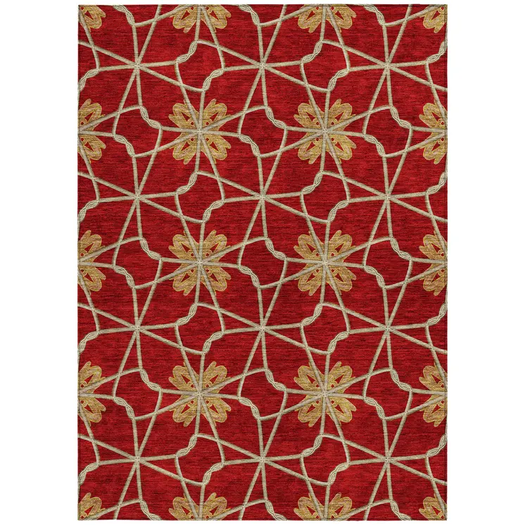 3' X 5' Orange And Gold Geometric Washable Indoor Outdoor Area Rug