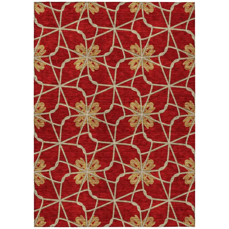 3' X 5' Orange And Gold Geometric Washable Indoor Outdoor Area Rug