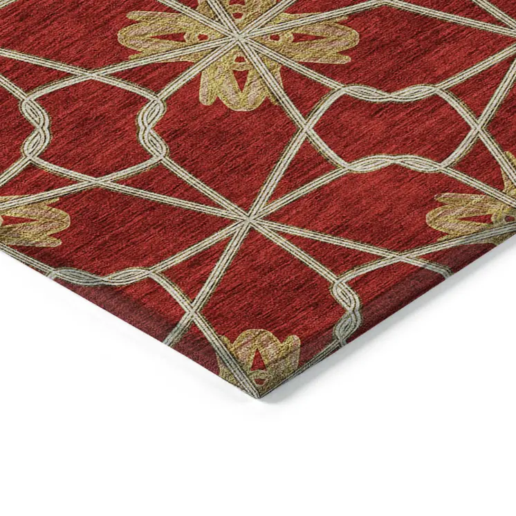 3' X 5' Orange And Gold Geometric Washable Indoor Outdoor Area Rug