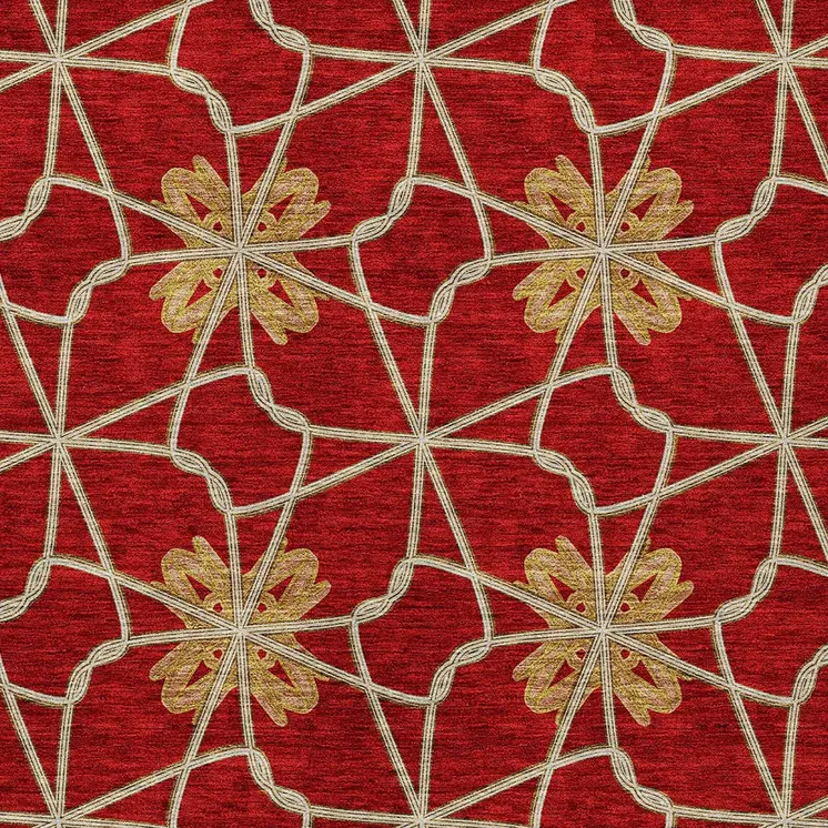 3' X 5' Orange And Gold Geometric Washable Indoor Outdoor Area Rug