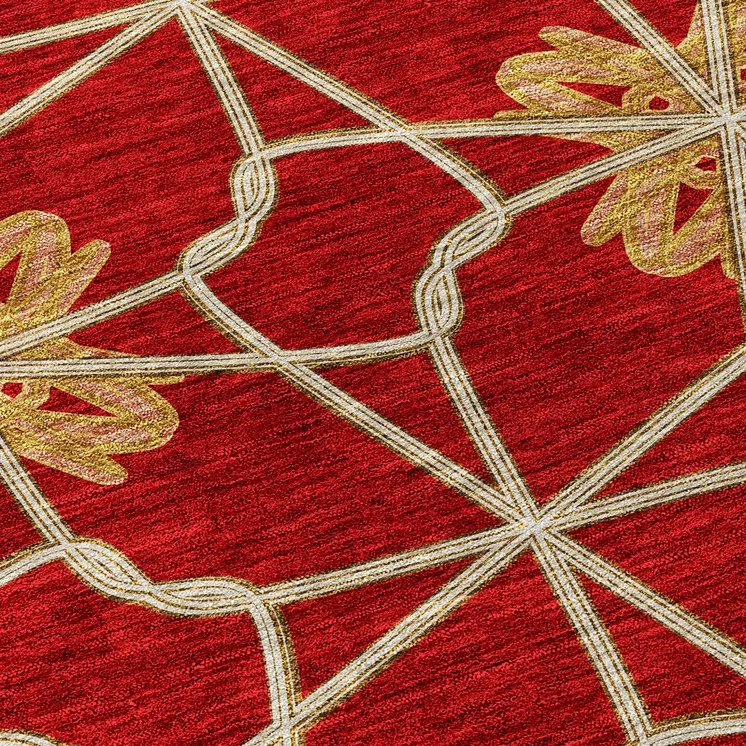 8' X 10' Orange And Gold Geometric Washable Indoor Outdoor Area Rug