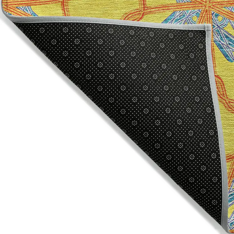 10' X 14' Yellow And Teal Blue Geometric Washable Indoor Outdoor Area Rug
