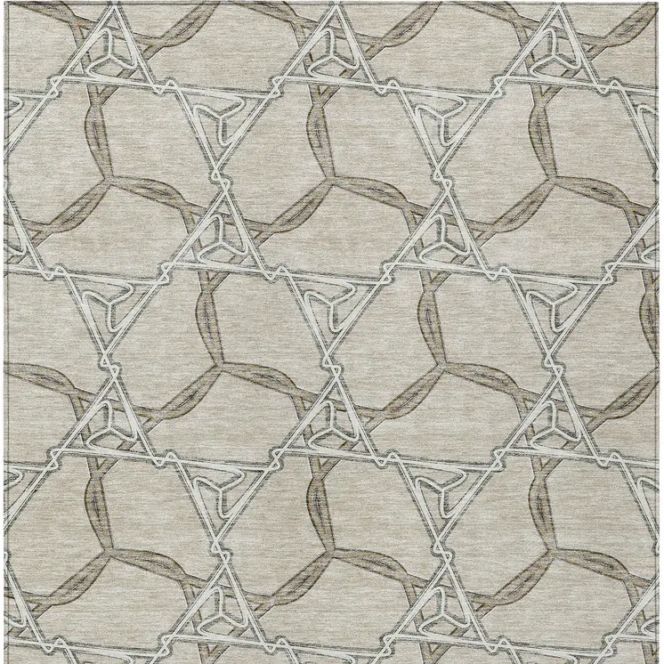 3' X 5' Beige And Taupe Geometric Washable Indoor Outdoor Area Rug