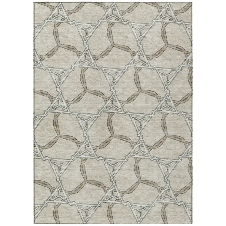 3' X 5' Beige And Taupe Geometric Washable Indoor Outdoor Area Rug