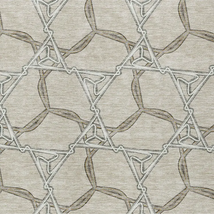 3' X 5' Beige And Taupe Geometric Washable Indoor Outdoor Area Rug