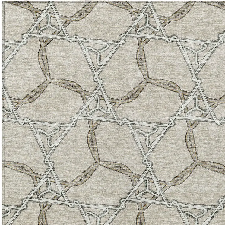 8' X 10' Beige And Taupe Geometric Washable Indoor Outdoor Area Rug