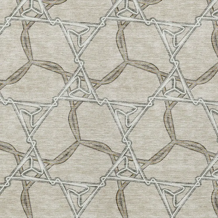 9' X 12' Beige And Taupe Geometric Washable Indoor Outdoor Area Rug